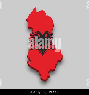 3D Isometrische Karte von Albanien mit Nationalflagge. Vektorgrafik. Stock Vektor