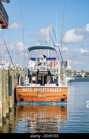 Miss Hospitality Boot dockte am Biloxi Small Craft Harbour an In Biloxi Mississippi Stockfoto