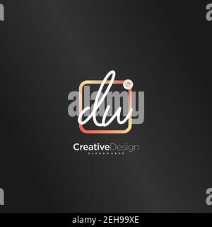 DW Initial Letter Handschrift Logo handgezeichnet bunte Box Vektor, Logo für Schönheit, Kosmetik, Hochzeit, Mode und Business, Und andere Stock Vektor