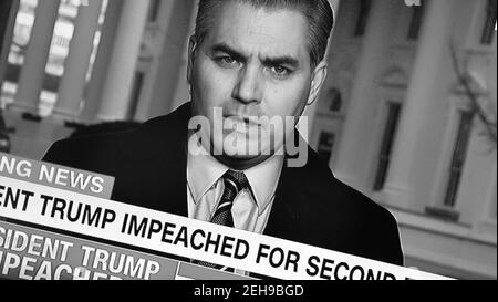 Ein CNN-Screenshot des Nachrichtenkorrespondenten Jim Acosta, der ankündigt, dass Präsident Donald Trump zum zweiten Mal angeklagt wurde. Stockfoto