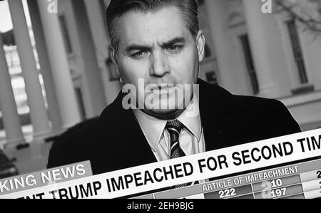 Ein CNN-Screenshot des Nachrichtenkorrespondenten Jim Acosta, der ankündigt, dass Präsident Donald Trump zum zweiten Mal angeklagt wurde. Stockfoto