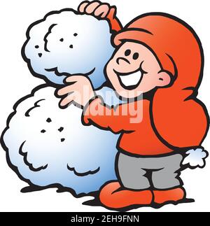 Vektor Cartoon Illustration eines glücklichen Elf Gebäude Schneeball Stock Vektor
