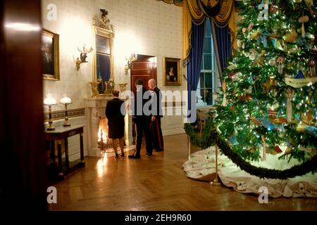 Weißes Haus Militärhelfer stehen am Kamin im Blauen Raum des Weißen Hauses, 10. Dezember 2010. Stockfoto