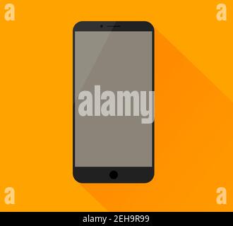 Einfaches Smartphone-Mockup mit leerem Bildschirm mit Blink. Heller Schatten und gelber Hintergrund. Stock Vektor