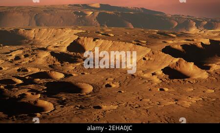 Landschaft auf dem Planeten Mars, szenische Raum Wüste Szene auf dem roten Planeten Stockfoto