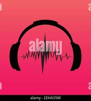 Kopfhörer-Symbol Mit Sound Wave Beats Kopfhörer-Symbol Mit Sound Wellenbeats Stock Vektor