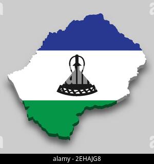 3D Isometrische Karte von Lesotho mit Nationalflagge. Vektorgrafik. Stock Vektor