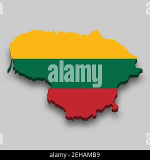 3D Isometrische Karte von Litauen mit Nationalflagge. Vektorgrafik. Stock Vektor