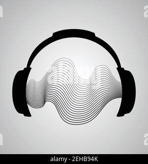 Kopfhörer-Symbol mit Klangwellen-Beats. Vektorgrafik flach. Stock Vektor