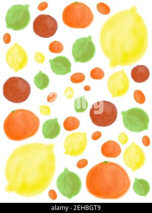 Digitale Illustration von bunten Zitrusfrüchten Stockfoto
