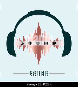 Kopfhörer-Symbol mit Sound Wave Beats Vector Flat Illustration Stock Vektor