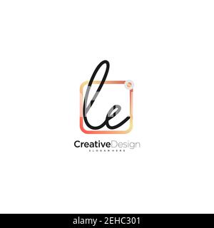 LE Initial Letter Handschrift Logo handgezeichnet bunte Box Vektor, Logo für Schönheit, Kosmetik, Hochzeit, Mode und Business, Und andere Stock Vektor