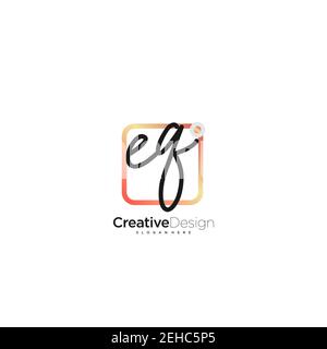 EQ Initial Letter Handschrift Logo handgezeichnet bunte Box Vektor, Logo für Schönheit, Kosmetik, Hochzeit, Mode und Business, Und andere Stock Vektor