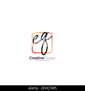 EQ Initial Letter Handschrift Logo handgezeichnet bunte Box Vektor, Logo für Schönheit, Kosmetik, Hochzeit, Mode und Business, Und andere Stock Vektor
