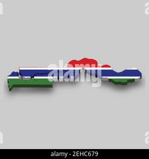 3D Isometrische Karte von Gambia mit Nationalflagge. Vektorgrafik. Stock Vektor