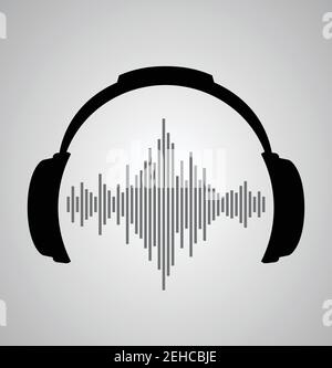 Kopfhörer-Symbol mit Klangwellen-Beats. Vektorgrafik flach. Stock Vektor