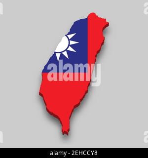 3D Isometrische Karte von Taiwan mit Nationalflagge. Vektorgrafik. Stock Vektor