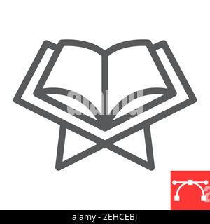 Open quran Buch Linie Symbol, Happy Ramadan und Religion, koran Buch Vektor-Symbol, Vektorgrafiken, editierbare Kontur Umriss Zeichen, eps 10. Stock Vektor