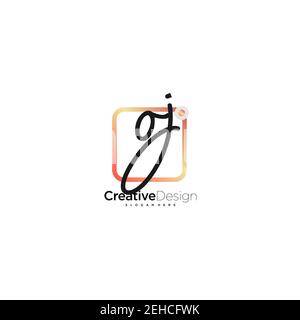 OJ Initial Letter Handschrift Logo handgezeichnet bunte Box Vektor, Logo für Schönheit, Kosmetik, Hochzeit, Mode und Business, Und andere Stock Vektor
