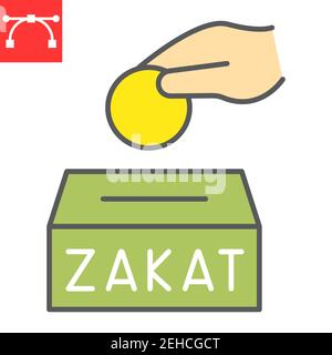 Zakat Farbe Linie Symbol, glücklich ramadan und spenden, Spende Vektor-Symbol, Vektorgrafiken, editierbare Kontur gefüllt Umriss Zeichen, eps 10. Stock Vektor