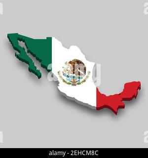 3D Isometrische Karte von Mexiko mit Nationalflagge. Vektorgrafik. Stock Vektor