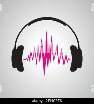 Kopfhörer-Symbol mit Klangwellen-Beats. Vector flache Illustration Kopfhörer Symbol mit Sound Wave Beats. Vektorgrafik flach Stock Vektor
