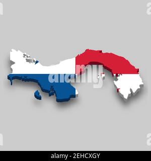 3D Isometrische Karte von Panama mit Nationalflagge. Vektorgrafik. Stock Vektor