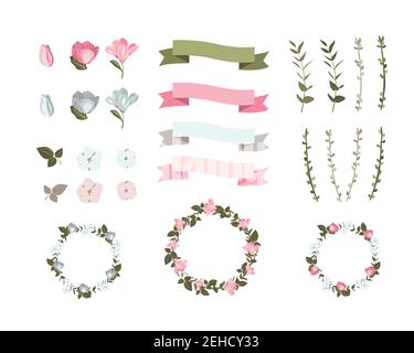 Vektor-Set von niedlichen floralen Elementen Stock Vektor