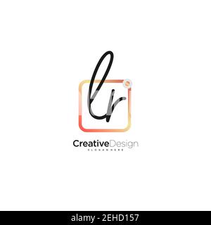 LR Initial Letter Handschrift Logo handgezeichnet bunte Box Vektor, Logo für Schönheit, Kosmetik, Hochzeit, Mode und Business, Und andere Stock Vektor