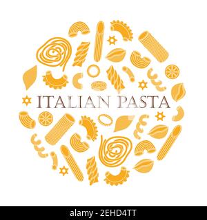 Die Vektorgrafik mit verschiedenen Arten von italienischen Pasta. Linienkunst und schlichter Stil Stock Vektor