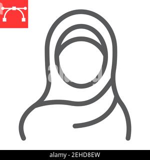 Frau trägt Hijab Linie Symbol, arabische Mädchen und Religion, muslimische Frau Vektor-Symbol, Vektorgrafiken, editierbare Kontur Umriss Zeichen, eps 10. Stock Vektor
