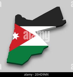 3D Isometrische Karte von Jordanien mit Nationalflagge. Vektorgrafik. Stock Vektor