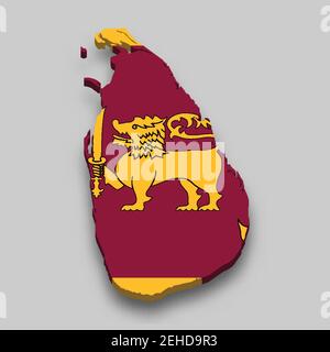 3D Isometrische Karte von Sri Lanka mit Nationalflagge. Vektorgrafik. Stock Vektor