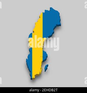 3D Isometrische Karte von Schweden mit Nationalflagge. Vektorgrafik. Stock Vektor