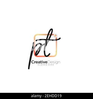 PT Initial Letter Handschrift Logo handgezeichnet bunte Box Vektor, Logo für Schönheit, Kosmetik, Hochzeit, Mode und Business, Und andere Stock Vektor