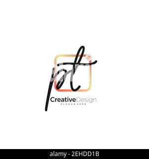 PT Initial Letter Handschrift Logo handgezeichnet bunte Box Vektor, Logo für Schönheit, Kosmetik, Hochzeit, Mode und Business, Und andere Stock Vektor