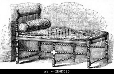 P606b Couch, die von Maria, der Königin der Schotten, während ihrer Gefangenschaft benutzt wurde. Stockfoto