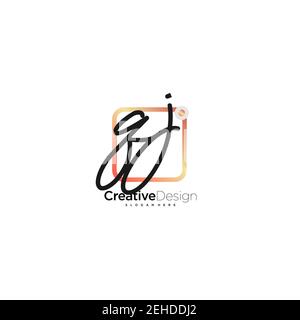 QJ Initial Letter Handschrift Logo handgezeichnet bunte Box Vektor, Logo für Schönheit, Kosmetik, Hochzeit, Mode und Business, Und andere Stock Vektor