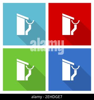 Dach und Dachrinne, Dachrinne Home Icon Set, flache Design-Vektor-Illustration in eps 10 für webdesign und mobile Anwendungen in vier Farboptionen Stock Vektor