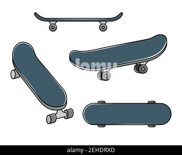 Vector Set von Skateboards. Extremer Jugendsport. Linienkunst und schlichter Stil. Stock Vektor
