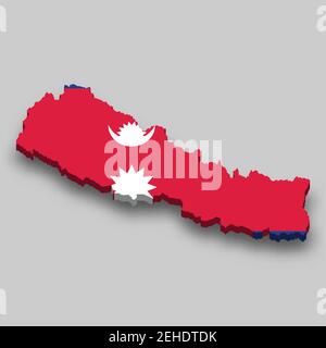 3D Isometrische Karte von Nepal mit Nationalflagge. Vektorgrafik. Stock Vektor