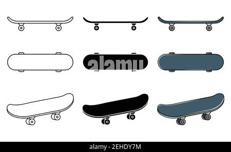Vector Set von Skateboards. Extremer Jugendsport. Linienkunst und schlichter Stil. Stock Vektor