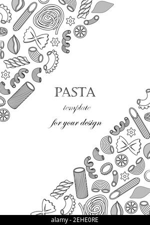Die Vektorgrafik mit verschiedenen Arten von italienischen Pasta. Linienkunst und schlichter Stil Stock Vektor
