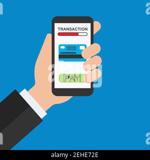 Geldtransaktion auf mobile Banking-App, Hand halten mobile für Online-Geschäftskonzept. vektor-Illustration Stock Vektor
