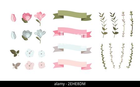 Vector Set aus zarten floralen Elementen Stock Vektor