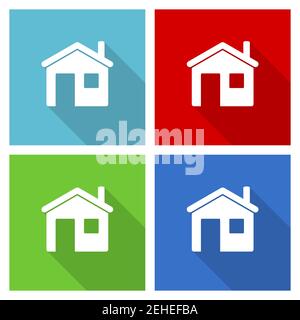 Haus, Home Icon Set, flaches Design Vektor Illustration in eps 10 für webdesign und mobile Anwendungen in vier Farboptionen Stock Vektor