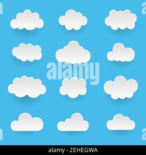 Vektor-Set von weißen Wolken über blauem Himmel Stock Vektor