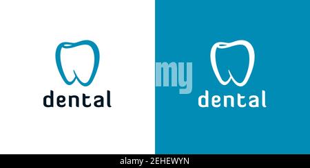Skizzieren Sie Zahnsymbole auf weißem und blauem Hintergrund. Abstrakte Dental-Logo-Designs. Stock Vektor