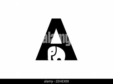 Schwarzer Buchstabe A mit Elefantenform Stock Vektor