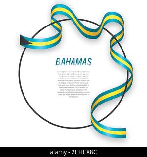 Wehende Fahne der Bahamas auf Kreisrahmen. Vorlage für Unabhängigkeitstag Poster Design Stock Vektor